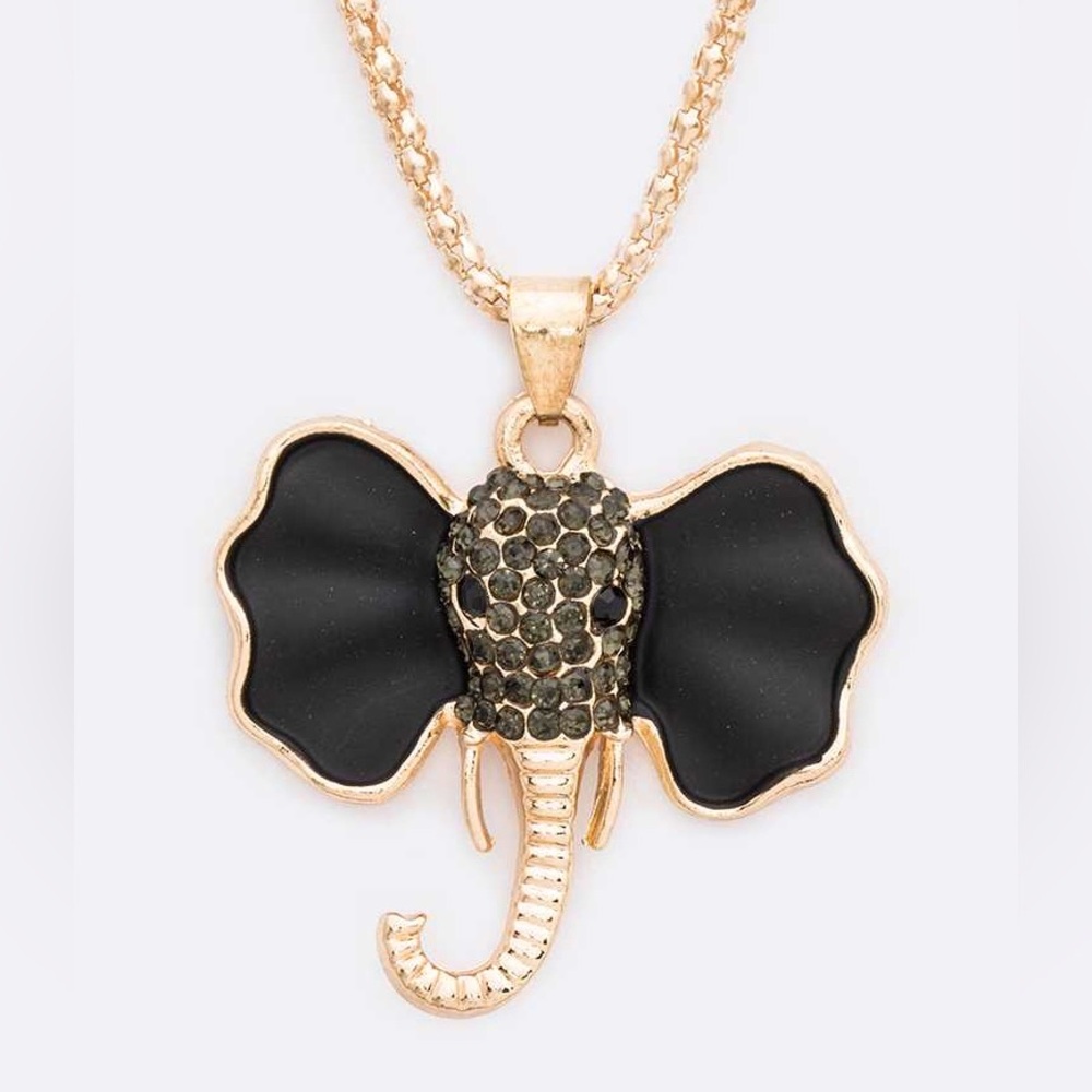 Rhinestone Elephant Pendant Statement Necklace